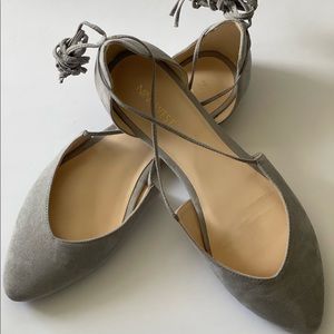 Nine West Light Gray Stompino Suede Lace up Ballet Flats